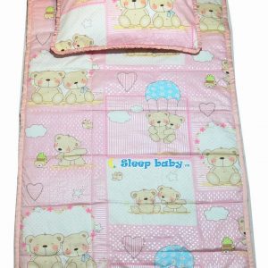 School Nap Time Quilted Mat Set Pink Bear