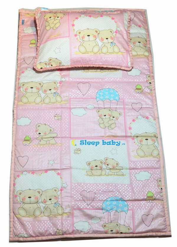 School Nap Time Quilted Mat Set Pink Bear